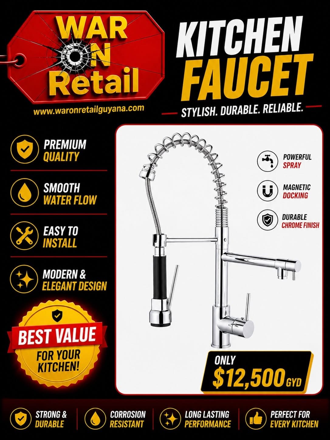 Kitchen Faucet β Chrome Pull-Down Spring Spray