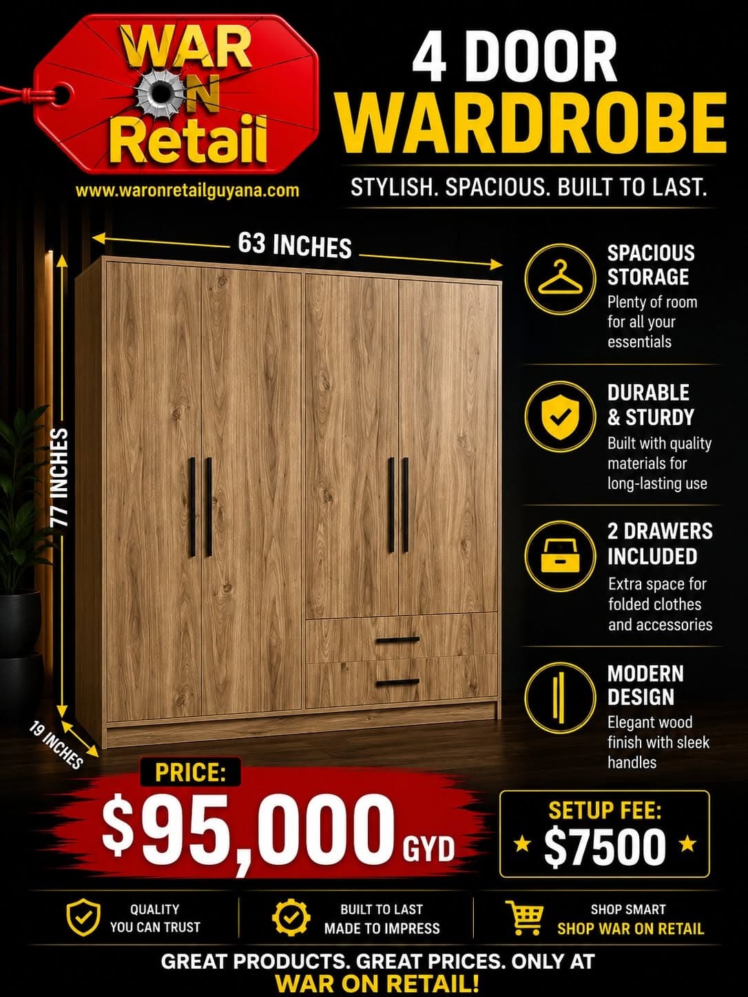 4 Door Wardrobe with 2 Drawers