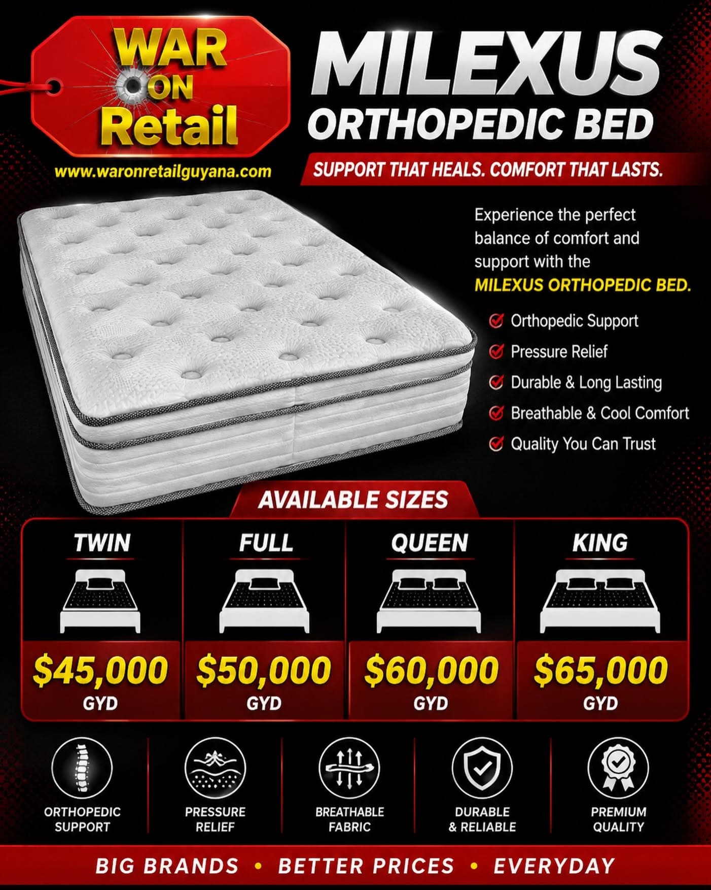 Milexus Orthopedic Bed Mattress β Twin, Full, Queen & King
